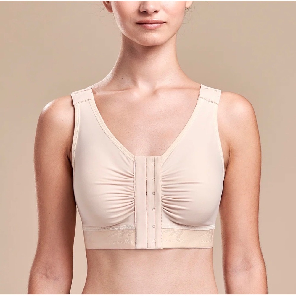 Marena Recovery FlexFit Shirred Front Bra Beige B2-32 B/C-H Post-Op Compression